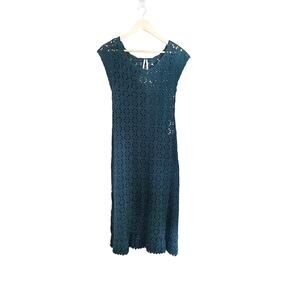 Anthropologie Small Crochet Midi Dress Dark Teal See-through NWT